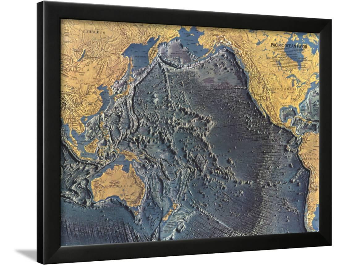 Pacific Ocean Floor Map Framed Print