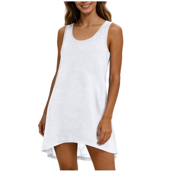 jtjvou Womens Swimsuit Cover Up Summer Sleeveless Solid T Shirt Beach Dress Tank Bikini Coverups White XL