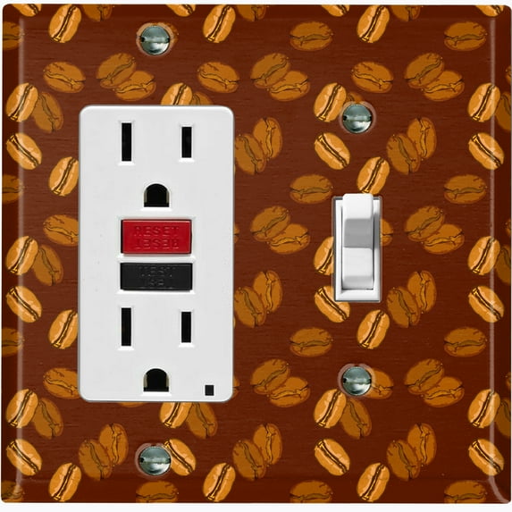 Metal Light Switch Wall Plate Outlet Cover (Mocha Coffee Bean Espresso Cup Cappuccino Grounds - Single Rocker Single Toggle)