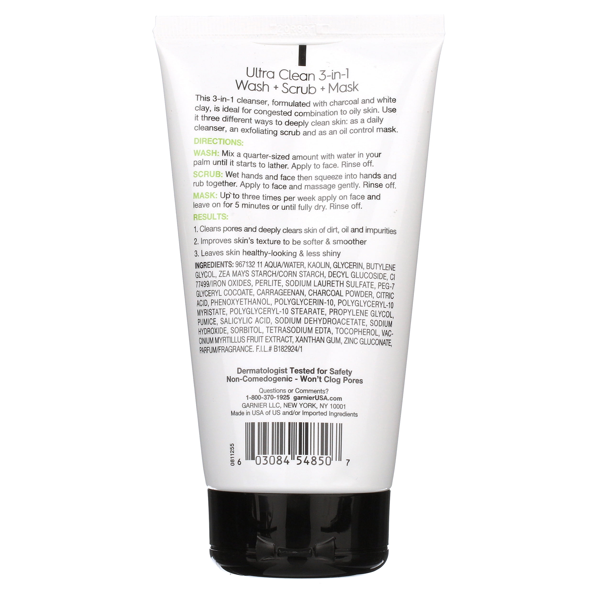 Enumerate Lover Vuggeviser Garnier SkinActive Ultra Clean 3 in 1 Charcoal Facial Cleanser, 4.4 fl oz -  Walmart.com
