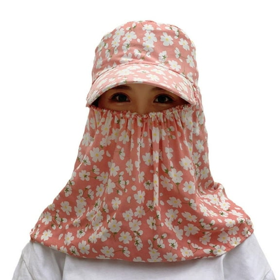 Women Wide Brim Face Mask Sun Hat Detachable Neck Face Flap Ponytail UV Protection Visor Hat Garden Fishing Hiking