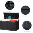 thumbnail image 3 of Dextrus 100 Gallon Large Deck Box Upgrade Resin Outdoor Storage Boxes, Waterproof Patio Cushion Storage Bench for Patio Furniture, Pillows, Pool Supplies, Garden Tools- Rattan,Lockable (Black), 3 of 6
