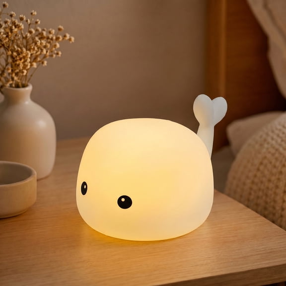 DAYBETTER Whale Night Light, Tap Control Color Changing LED Night Light, Soft Silicone Lamp with 5 Colors & Dynamic Mode for Kids, Nursery, Bedroom & Home Decor