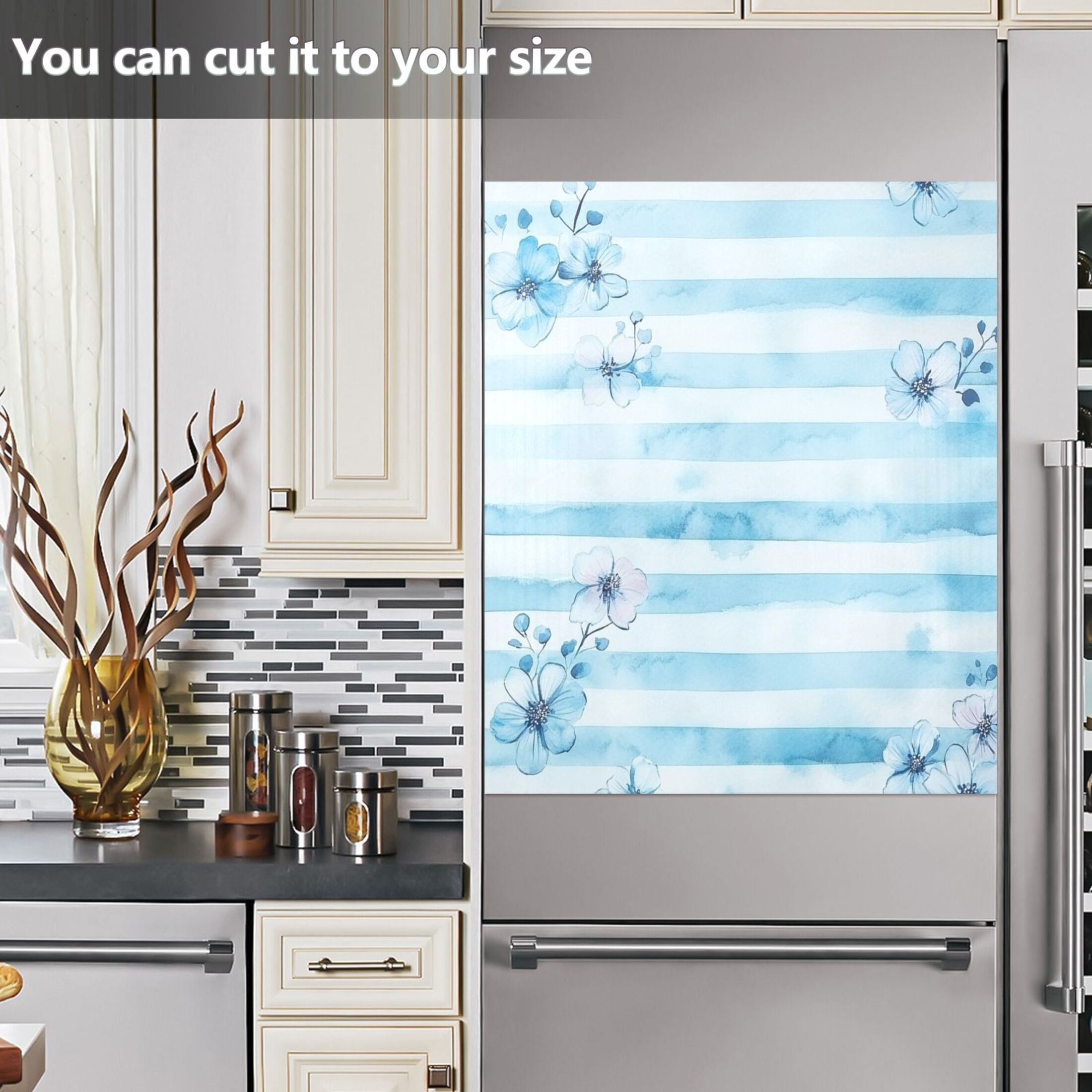 Dishwasher Magnetic Sticker 23x26 Inch Refrigerator Magnetic Sticker Washing Machine Magnetic Sticker Kitchen Panel Magnetic Sticker Home Decor Pretty Blue Cartoon Flowers