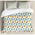 thumbnail image 1 of Hawaii Queen Size Duvet Cover Set, Colorful Pineapples Illustration with Abstract Rhombus Pattern Composition of Fruit, Decorative 3 Piece Bedding Set with 2 Pillow Shams, Multicolor, by Ambesonne, 1 of 3