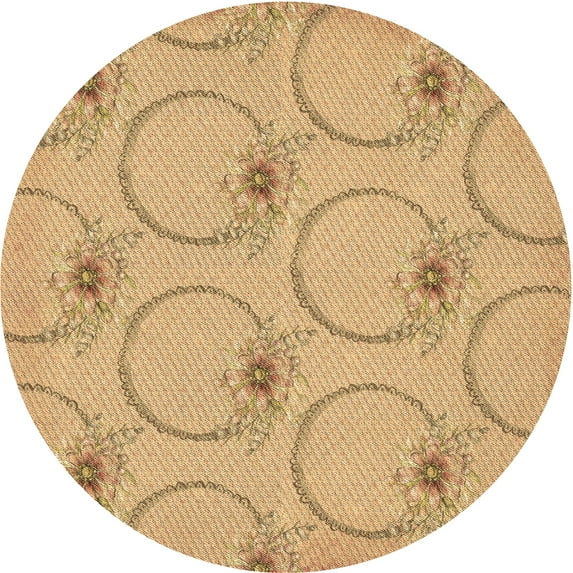 Ahgly Company Indoor Round Patterned Yellow Orange Area Rugs, 7' Round