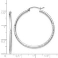 thumbnail image 3 of Real 14kt White Gold Satin and Diamond-cut 2mm Round Hoop Earrings; for Adults and Teens; for Women and Men, 3 of 3