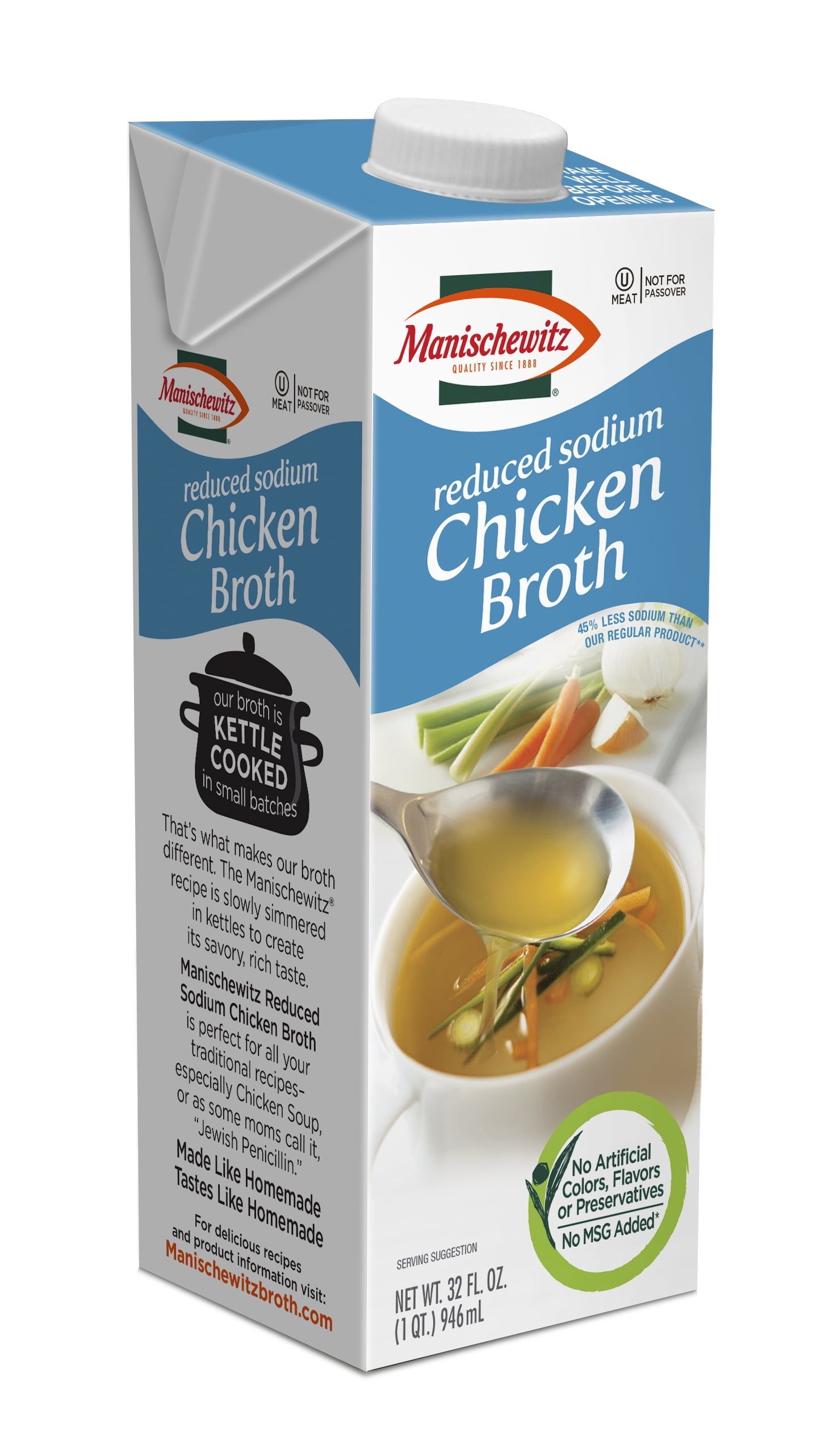 Manischewitz All Natural Kosher Chicken Broth, Reduced Sodium, 32 Oz