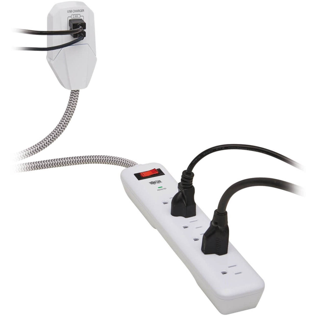 Tripp Lite Surge Protector Power Strip 7-Outlet 2 USB Ports 6ft Cord White