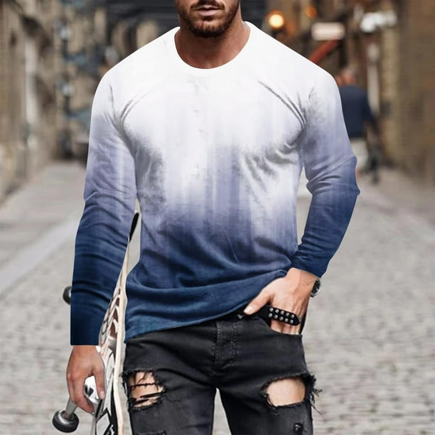 Blusas y camisas de manga larga con cuello redondo para hombre, blusa informal con estampado de cuello redondo y manga larga para hombre