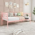 thumbnail image 5 of Senfot Twin Size Daybed Frame, Metal Platform Sofa Bed with Headboard, 12” Storage, No Box Spring Needed, Heavy Duty Steel Slats, Pink, 5 of 7