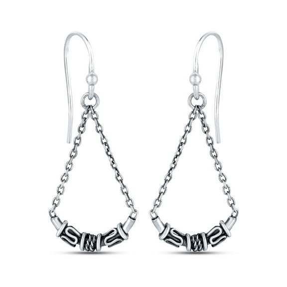 LeCalla 925 Sterling Silver Antique Balinese Fishhook Tear Drop Earrings Jewelry for Women and Teen 36MM