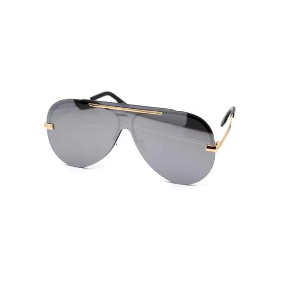Retro Minimalist Rimless Metal Frame Racer Sunglasses Gold Silver Mirror