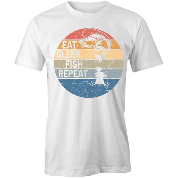 Eat Sleep Fish Repeat T-Shirt | Cool Fishing White Tee Gift