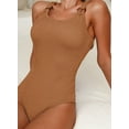 thumbnail image 2 of Women's One Piece Swimsuit Solid Ribbed Padded O Ring Wide Straps Scoop Neck Summer Tummy Control Bathing Suit, 2 of 5
