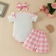 thumbnail image 4 of Coming Home Outfit Girl Kids Short Sleeve Cartoon Prints Romper Bodysuit Plaid Shorts Headbands Outfits Clothes Girls Red 12 Months-18 Months, 4 of 7