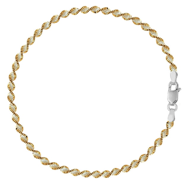 Chaînette Style Singapourien Blanche et Jaune en Argent Sterling, 10 Po