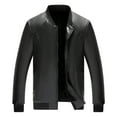 thumbnail image 2 of JXMVOJ Mens Leather Jacket 3/4 Length Leather Coat Warm Winter Long PU Leather Jacket Lined Duster Trench Coat Men Vintage Jacket Fleecing Leather Hooded Long Sleeve Coat Fashion Casual Tops, 2 of 8