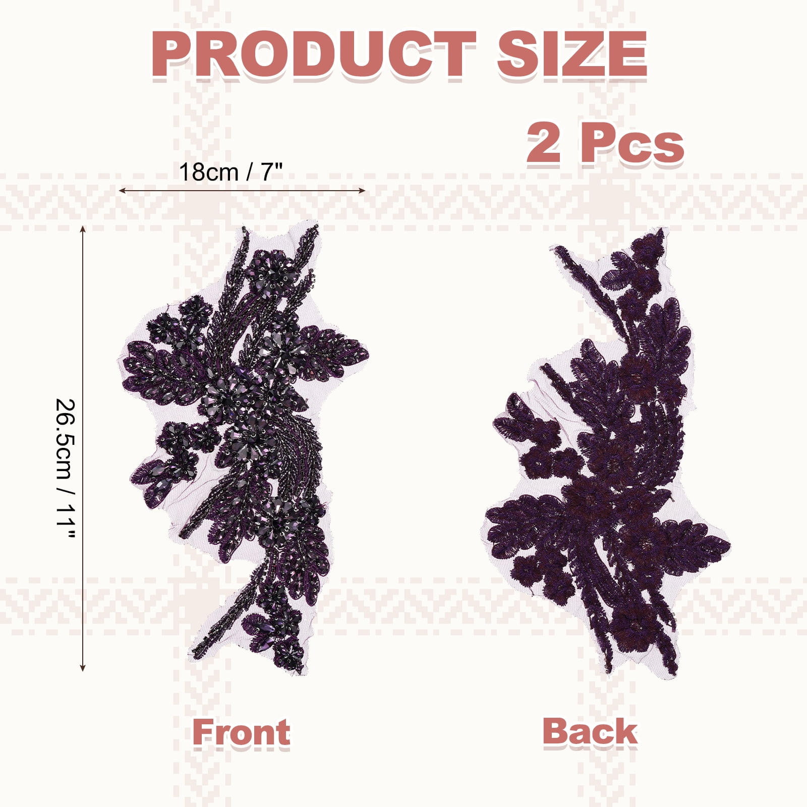 Uxcell 2Pack Rhinestone Applique Patches, 11 x 7 Inches Purple Lace Embroidery Patches Sew on Rhinestone Beaded Sequins for Sewing Making Dresses Wedding Banquet Evening Gown Decoration