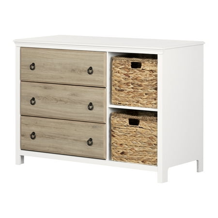 South Shore Cotton Candy 3-Drawer Dresser with Baskets, White/Rustic Oak