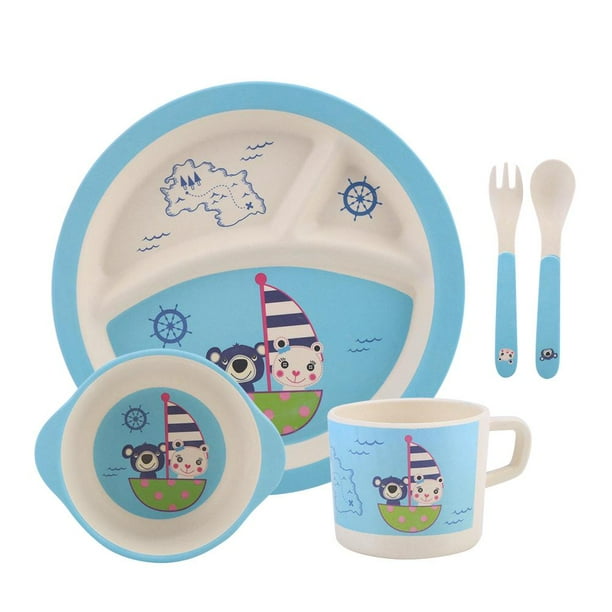 Mgaxyff 5 Pcs / set Bamboo Fiber Children Tableware for children baby