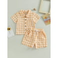 thumbnail image 2 of Wassery Toddler Boys 2PCS Shorts Sets Short Sleeve Plaid Shirt and Drawstring Shorts Sets 6M 12M 18M 24M 2T 3T Infant Baby Boy Summer Casual Clothes, 2 of 8