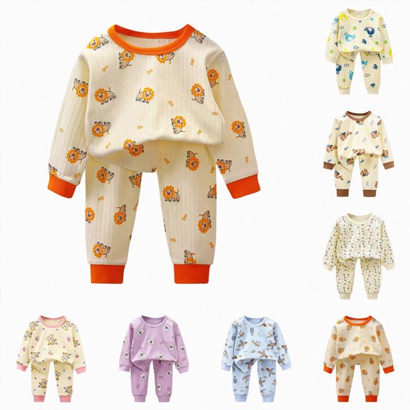 Toddler Baby Boy Girl Outfits Long Sleeve Sweatshirt Pant Set Fall Winter Sweatshirt Jogger Pants Set 3-4 Years Boy Girl Beige Fall Winter Pajamas & Dailywear Set