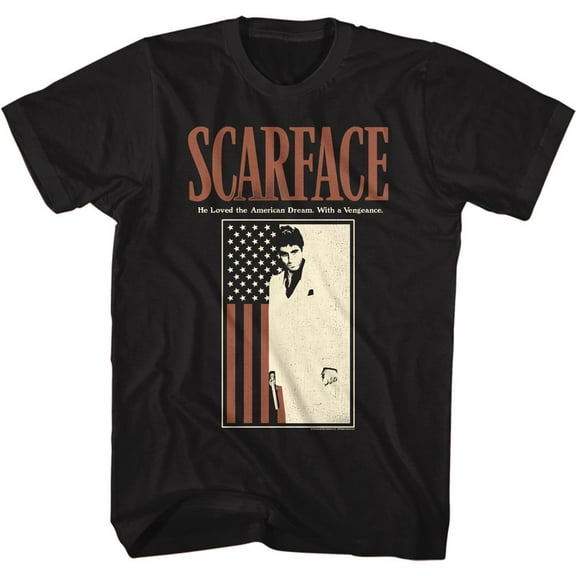 Scarface Scarface With Flag Black Adult T-Shirt