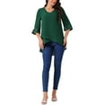thumbnail image 2 of BLUSA MESH DE MANGA 3/4 CON ESCOTE EN V Y MANGAS DE CAMPANA INSPIRE CHIC, TALLA M, VERDE, CON HEMISFERIO ASIMÉTRICO E IRREGULAR, BLUSA CASUAL, 2 of 5