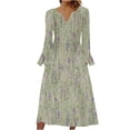 thumbnail image 2 of Wancir Women Long Sleeve V-Neck Casual Long Dress Pleated Waist Maxi Dresses with Pockets, 2 of 5