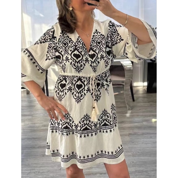 Women V-Neck Loose Midi Dress, Elegant Dress for Dating, Party & Daily Wear
