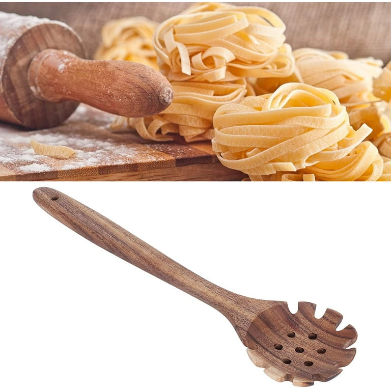 Teak Spoon， Wooden Spoon Spaghetti Fork Server Pasta Spoon With Teeth Teak  For Home Kitchen 1 X Noodle Spoon 