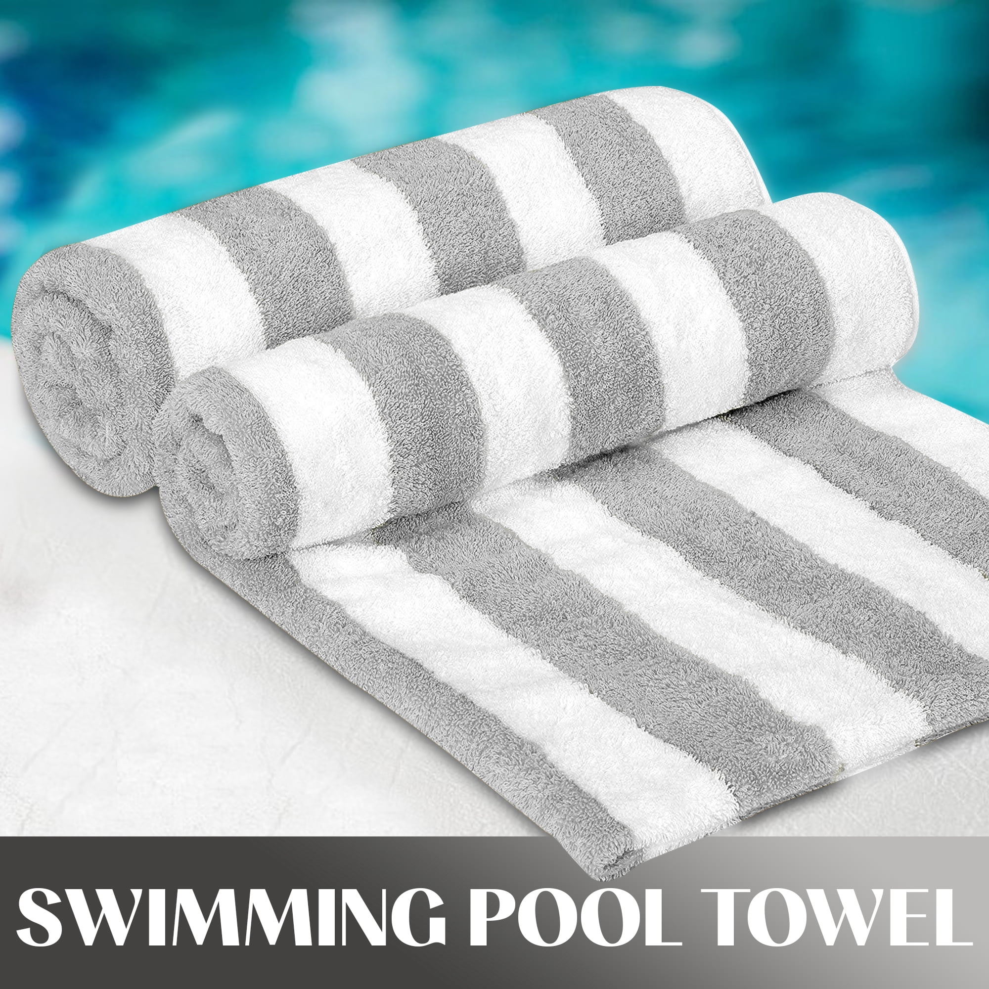 Bliss Casa 100% Cotton Beach Towels (4 Pack, 30 x 60 Inch) - Extra Soft & Highly Absorbent Summer Pool Towel Oversized Cabana Stripe (Grey)