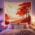 thumbnail image 2 of Tall Orange Trees in a Hazy Mountain Valley with Water, Dreamy Illustration for Nature Lovers, Scenic Autumn Wall Art, Housewarming Gift, Tapestry Wall Hanging for Living Room and Bedroom, 2 of 7