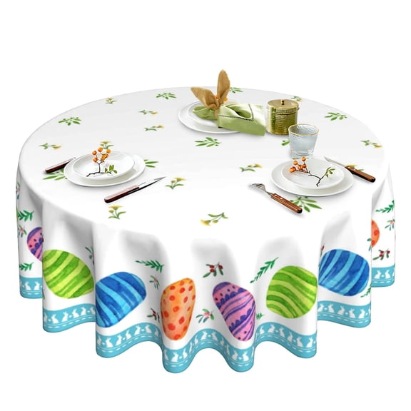 Verolix Easter Round Tablecloth 60 Inch, Colorful Egg Pattern Table Cover Spring Holiday Dining Tablecloth for Kitchen Party Decor
