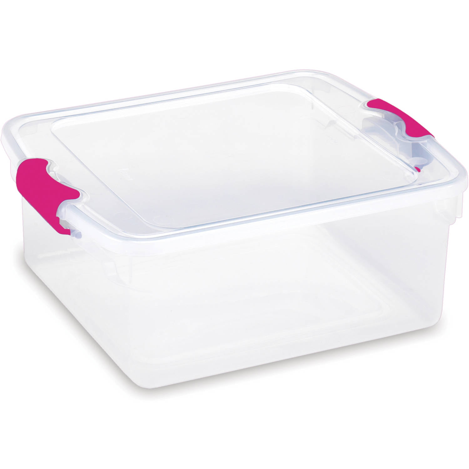 Homz 15.5 Qt. Plastic Storage Tote with Latches, Clear/Pink (Set of 8) - www.bagssaleusa.com