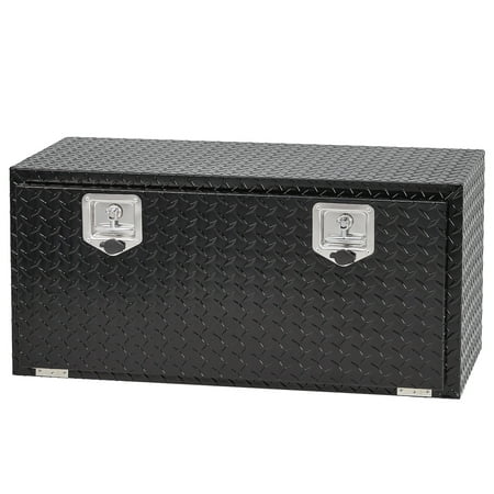 

36 Inch Heavy Duty Aluminum Diamond Plate Tool Underbody Box Waterproof Square Truck Storage Organizer Chest for Pick Up Truck Bed RV Trailer with T-Handle Lock and Keys
