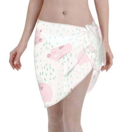Qekee Cute Pigs Women s Short Sarongs Cover Ups Sheer Bikini Wraps for Swimwear