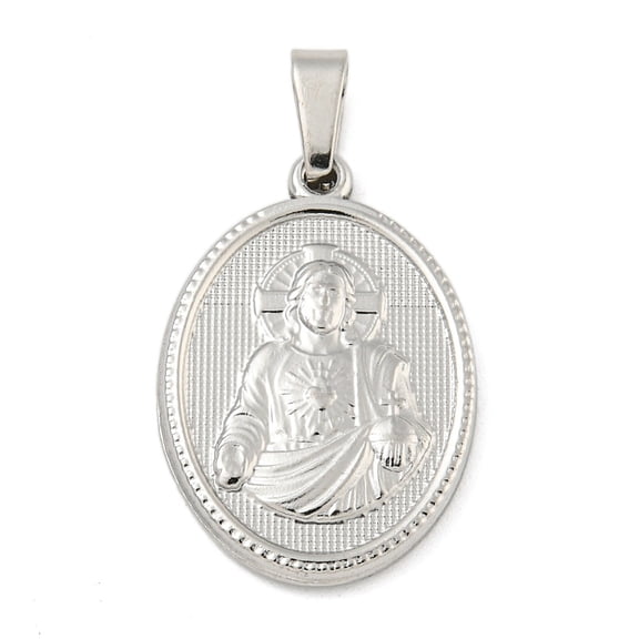10 pc Non-Tarnish 304 Stainless Steel Pendants Religious Theme Charm Oval with Jesus Stainless Steel color 24x16x2~2.5mm Hole: 5x3mm