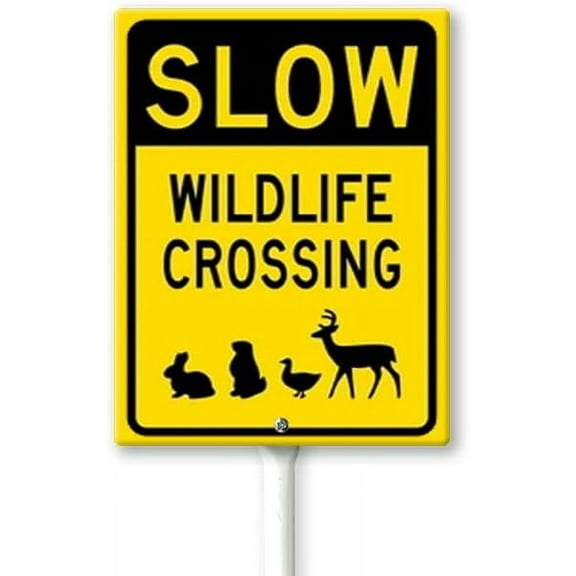 Slow Wildlife Crossing Sign With Stake For Neighborhoods Yard Farm Aluminium Caution 8x12inch Farm Decorations Yard Lawn Walkway Decorations Animal Signs
