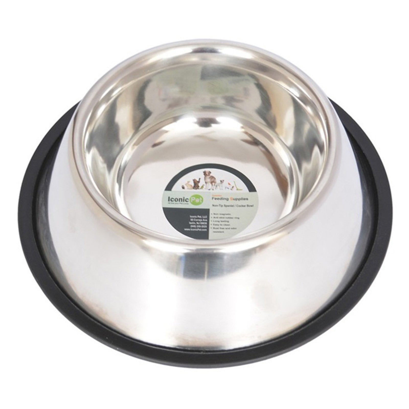 Iconic Pet - Stainless Steel Non-Skid Pet Bowl for Dog or Cat - 64 oz - 8 cup