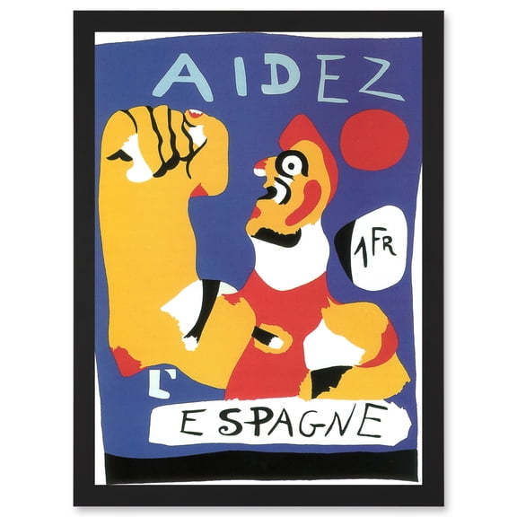 Spanish Civil War Miro Aid Vintage Advert Blue Yellow Espagne A4 Artwork Framed Wall Art Print