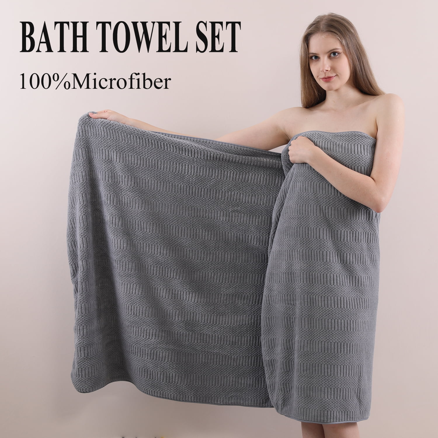 Beartech 4 Piece Microfiber Bath Towel Set,700GSM Family-sized Towel Set ,Quick Dry & Less Lint,Highly Absorbent,Ultra Soft Shower Towel For Bathroom Hotel-Dark Gray