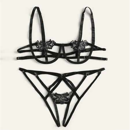 

XHJUN Women s 2 pieces Lingerie strappy Teddy Bra and Panty Set with Sexy Trim Lingerie Sheer Chemise