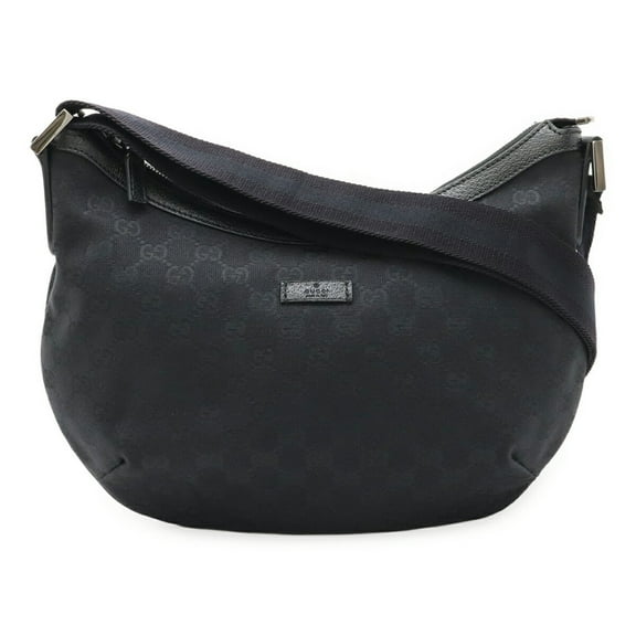 Pre-Owned GUCCI GG canvas shoulder bag in black leather 181092 (Good)