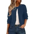 thumbnail image 1 of ManxiVoo Cardigan Court à Boutons pour Femmes, Manches Longues, Col Rond, Chandail Tricoté, Mignon, Tenue Décontractée, Taille P, Bleu Marine, 1 of 7