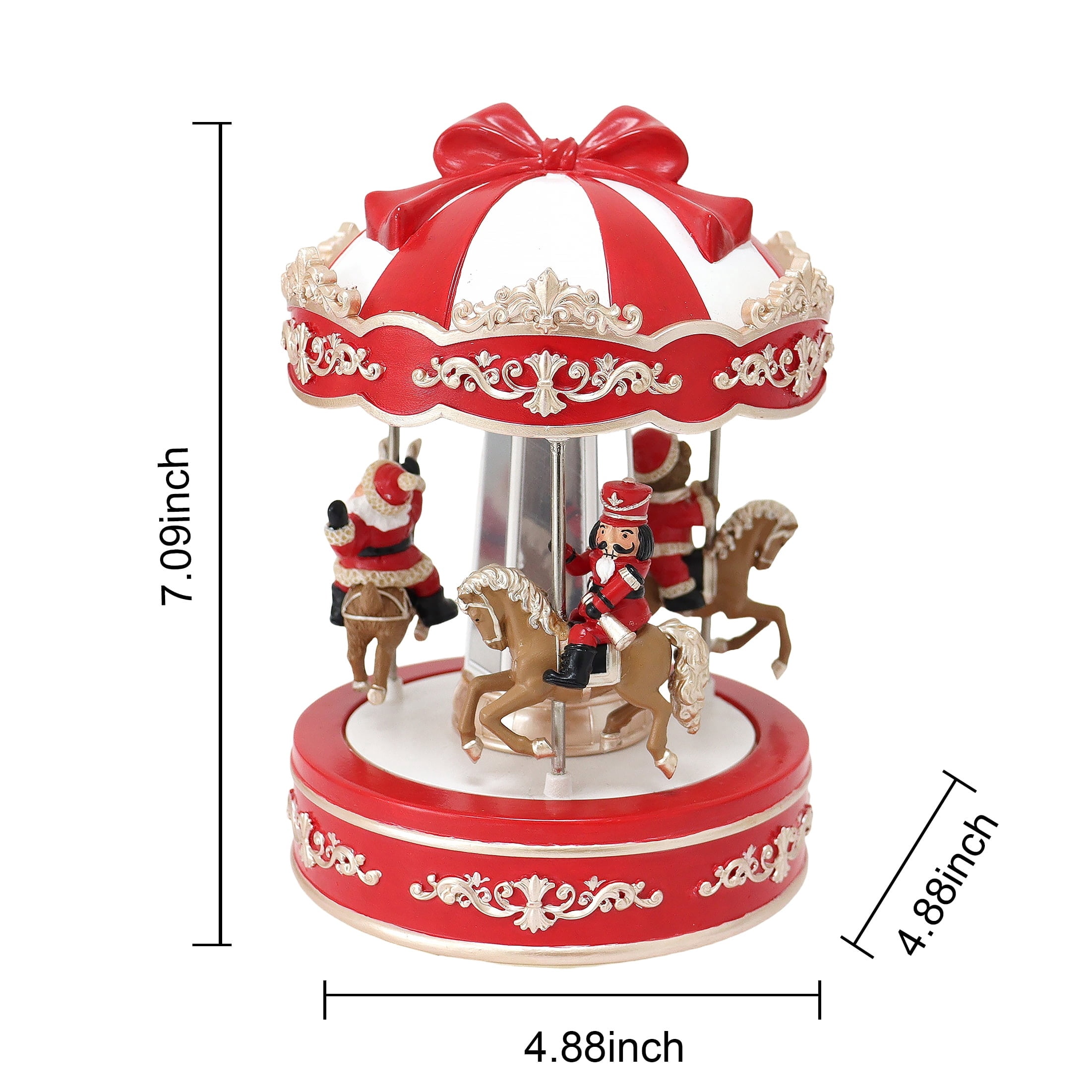 Light-Up and Musical Animated Carousel Christmas Village Decoration, Red and White, 7", by Holiday Time