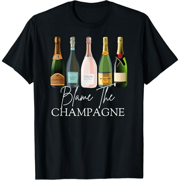 Blame The Champagne, Champagne Bottles Day Drinking Mimosa T-Shirt men and women can wear, black, white, gifts