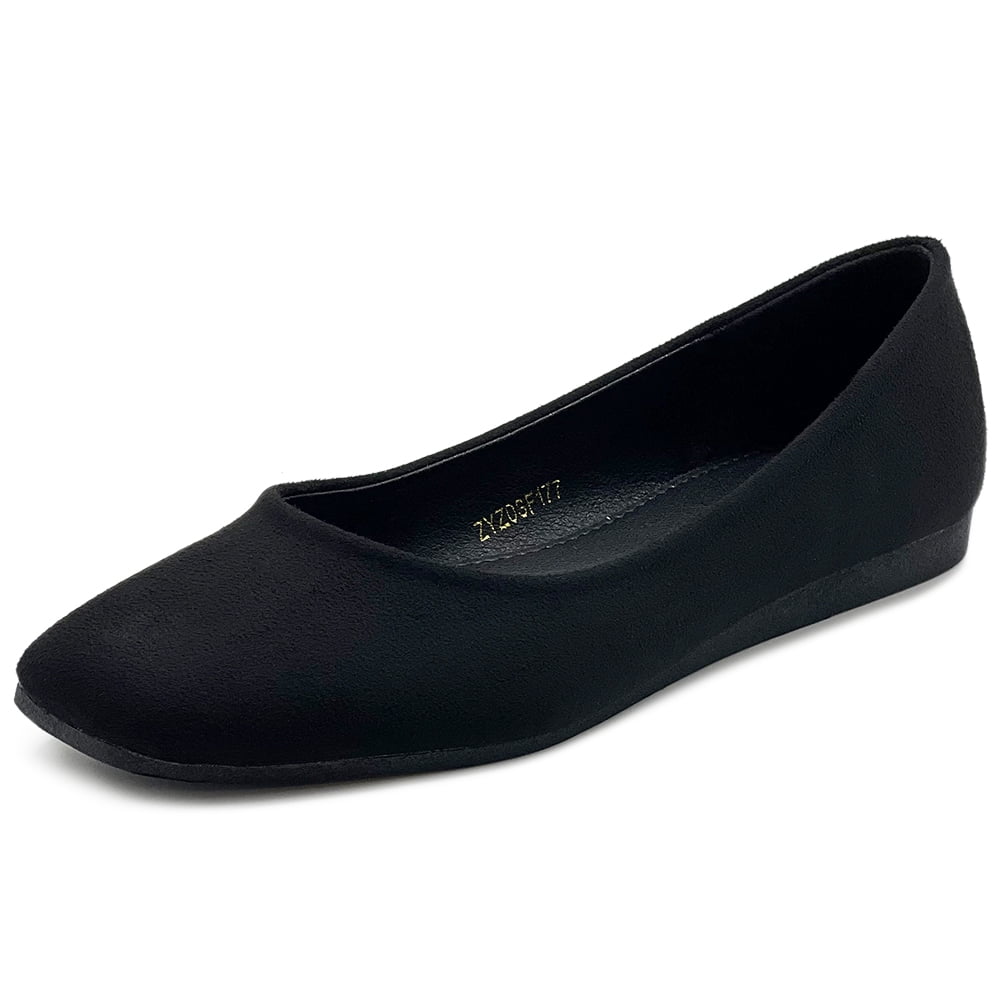 Basic Flats Ollio Women's Shoes Faux Suede Basic Slip On Comfort Square Toe Ballet ...