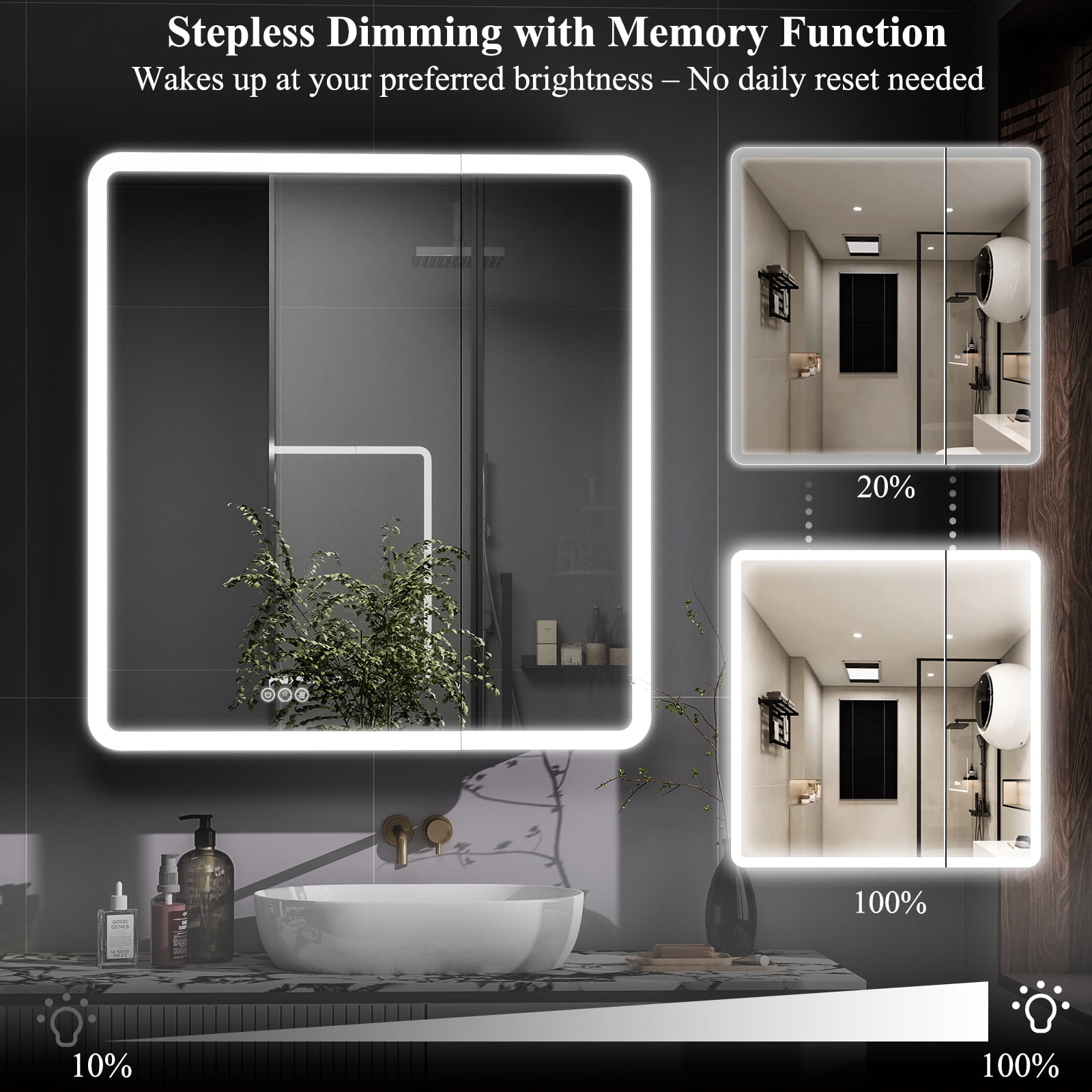 Easy4Home 30"x32" LED Bathroom Medicine Cabinet with Mirror with Adjustable Shelves & One-Door